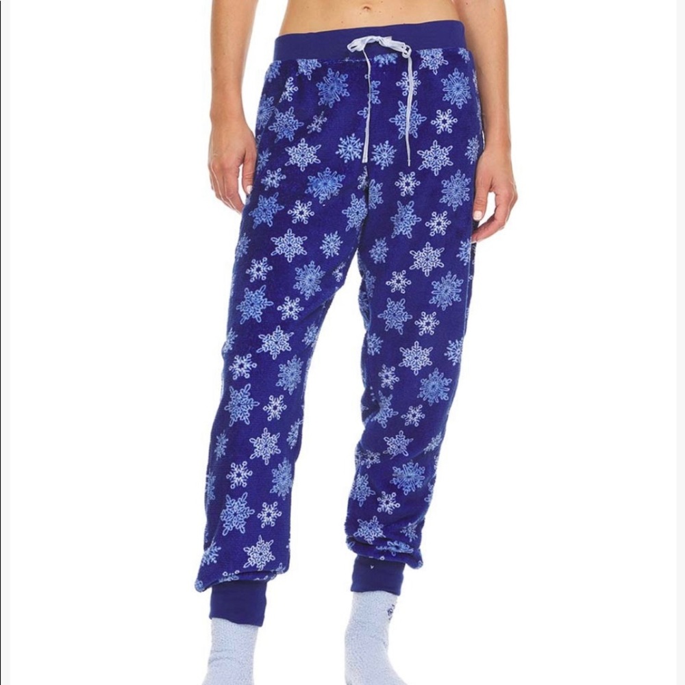 Blue and Gray snowflakes jogger fleece pajama pants